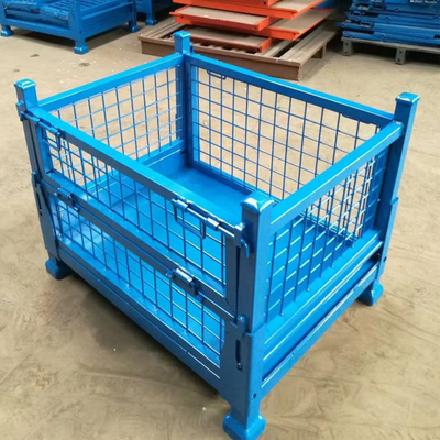 Foldable Structure Warehouse Storage Pallet Box Storage Mesh Bins Powder Coating
