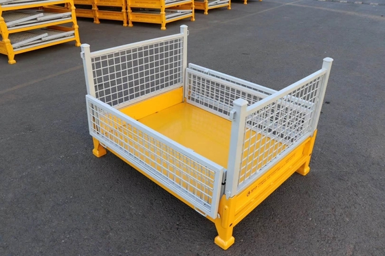Foldable Structure Warehouse Storage Pallet Box Storage Mesh Bins Powder Coating