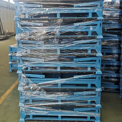 Steel Constructed Stackable Pallet Boxes Folding Design For Warehouse Organization
