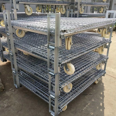 Stackable Galvanized Storage Foldable Wire Mesh Container With Optional Wheels