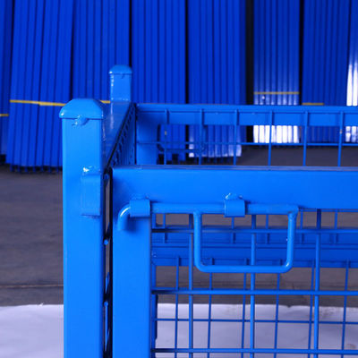 Customized Folding  Metal Pallet Box Grid Material Box For Warehouse Storage