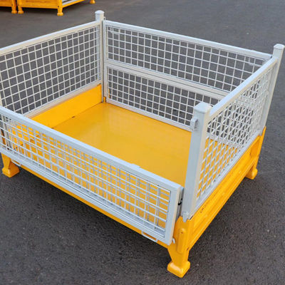 Customized Folding  Metal Pallet Box Grid Material Box For Warehouse Storage