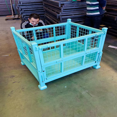 Customized Foldable Metal Pallet Box And  Stackable Storage Cage Industry Parts Warehouse Storage