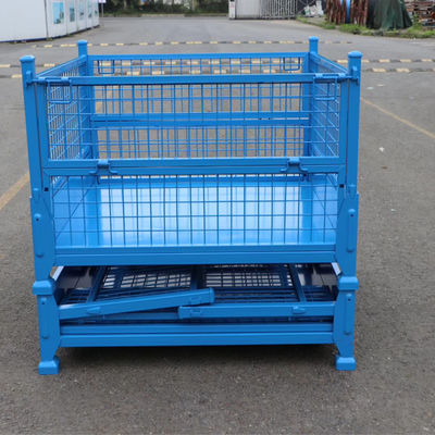 Op maat gemaakte opvouwbare metalen palletdoos en stapelbare opslagkooi industriële onderdelen magazijnopslag