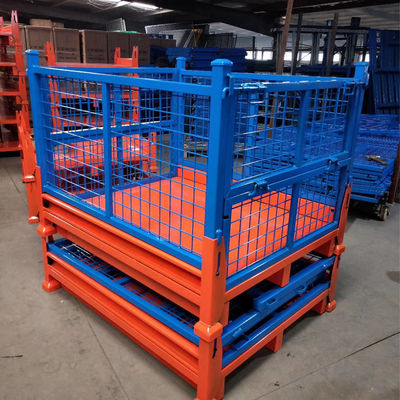 Warehouse Storage Metal Pallet Cage Stacking Folding Steel Container Industrial Storage Box
