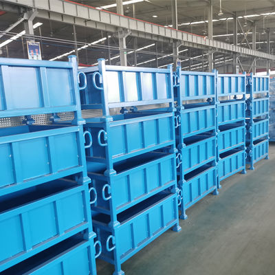 Contenedor caja de paletas plegable de acero para piezas industriales pila de metal jaula de almacenamiento plegable