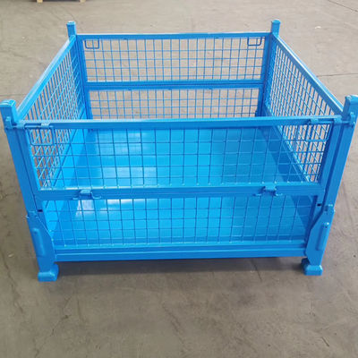 Custom Design Fold Metal Wire Mesh Storage Cage Container Steel Pallet Box For Sale
