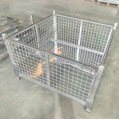 Customized Folding  Metal Pallet Box Grid Material Box For Warehouse Storage